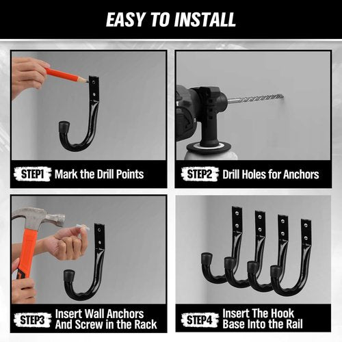 Heavy Duty Garage Storage Hooks - 6-Piece Bike Hooks for Wall Mount | Large Metal Organizer