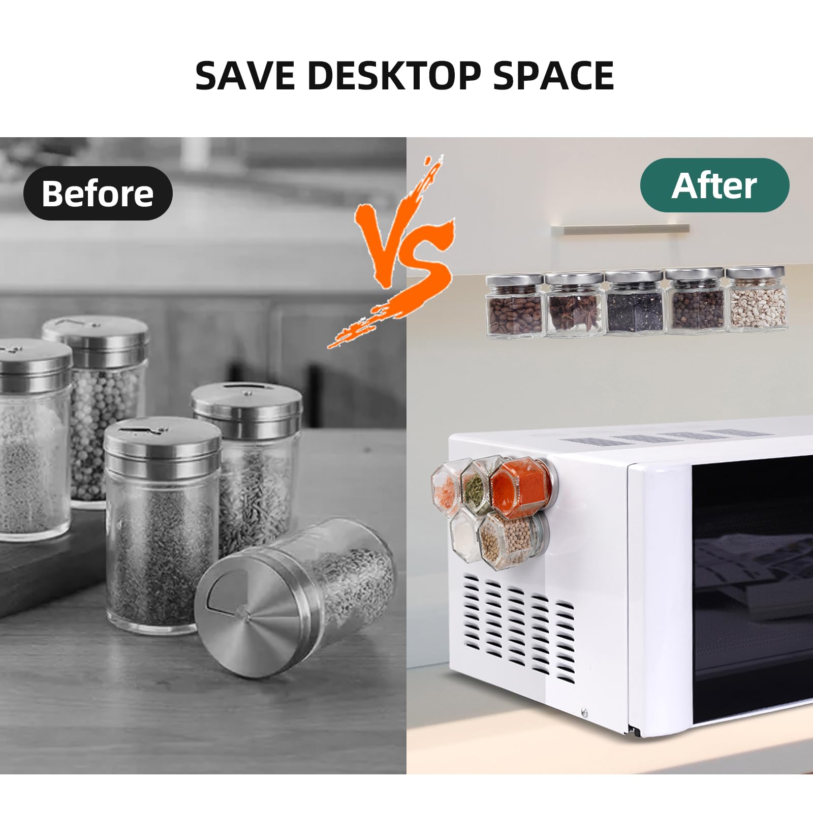 OPTWISELY Set of 20 Magnetic Spice Jars for Refrigerator, Glass Small Hexagon Magnet Seasoning Containers with Labels, shaker Lids, Fridge Magnetic Spice Rack Organizer with Jars