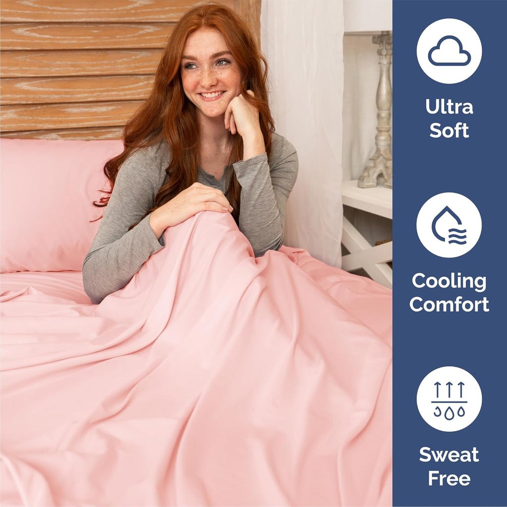 Queen Size 4-Piece Sheet Set - Comfy Cooling Bed Sheets | Luxury Hotel Quality - Soft, Wrinkle-Free, Deep Pockets - Oeko-Tex Certified - Baby Pink