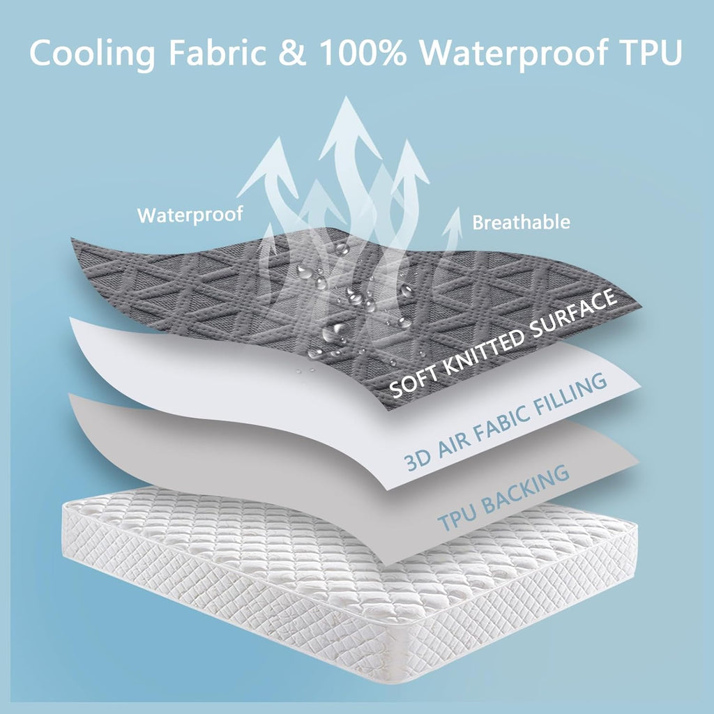 Premium Waterproof Mattress Protector - California King Size | Breathable Cooling Bed Cover in Gray