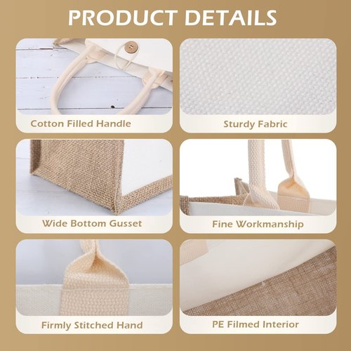 Reginary 16 PCS Jute Tote Bags Bulk - Reusable Blank Burlap & White Canvas Tote with Handles for DIY, Bridesmaid Gift, Travel, Beach, Shopping Grocery Bag