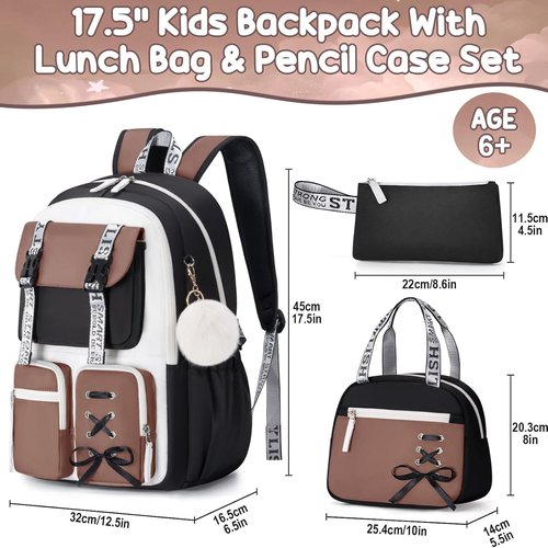 Fimibuke Girls' Backpack Set - 3 PCS Waterproof Design with Lunch Box & Pencil Case | Ideal for School