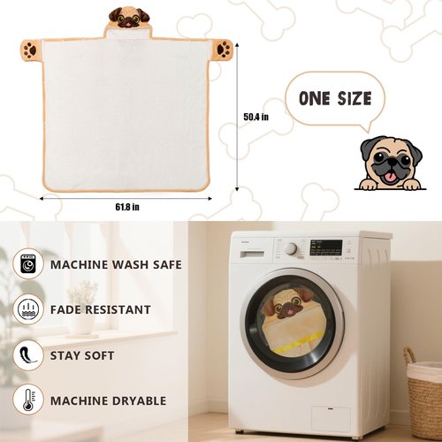 Tian Zhun Pug Gifts for Women Pugs Lovers Pug Wearable Blanket Fluffy Super Soft Flannel Adult Animal Hooded Blanket for Women Mothers Day Christmas Birthday
