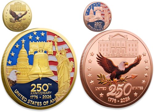 250th Anniversary Commemorative Coins - American Flag & Liberty Bell Collectible Souvenir | Durable Gold Plated, 1.57 In