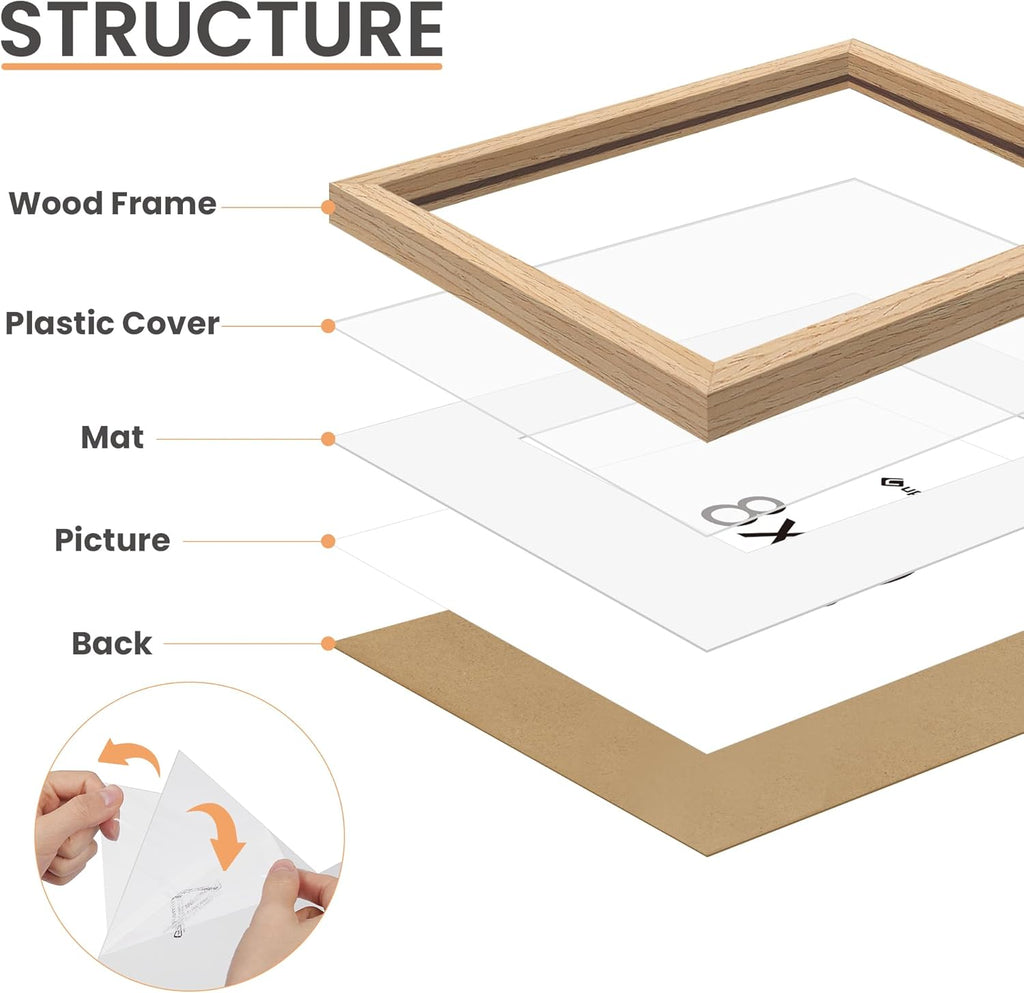 Upsimples 16x20 Picture Frames - Set of 3 Natural Solid Wood for 11x14 with Mat or 16x20 Without