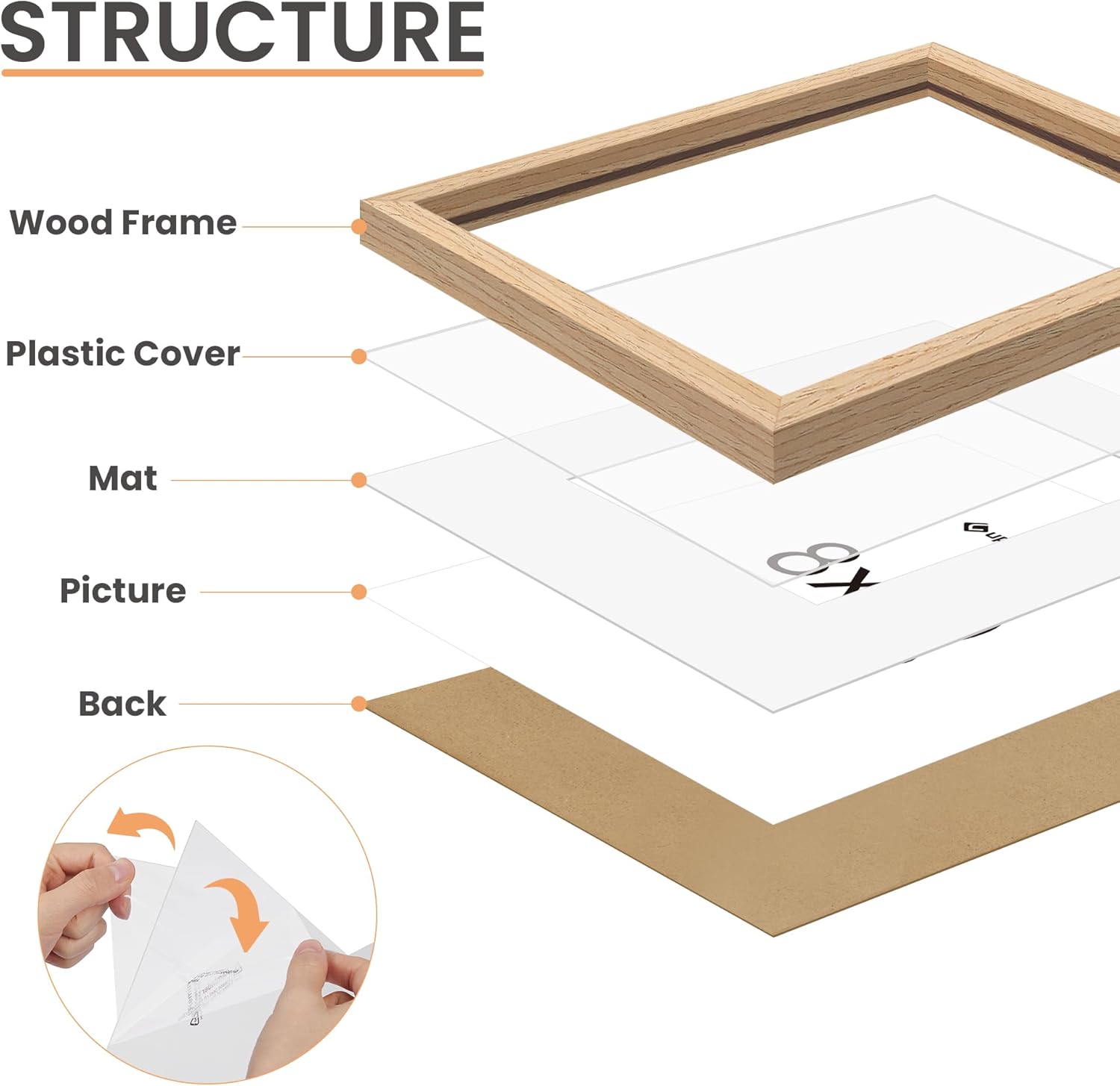 Upsimples 16x20 Picture Frames - Set of 3 Natural Solid Wood for 11x14 with Mat or 16x20 Without