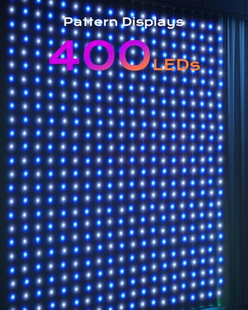 Brightown 400 RGBIC LED Smart Curtain Fairy Lights - 6.6x6.6ft Color Changing String Lights with Remote | IP65 Waterproof for Bedroom & Living Room