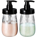 Amolliar Plastic Soap Dispenser with Pump Lid, 16 Oz Refillable Bathroom Hand Dish Soap Dispenser Set, Clear Kitchen Liquid Dispenser with Cute Lables for Farmhouse Shower (2 Pack, Black)
