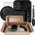 Skiennix Nonstick Bakeware Set - 15-Piece Baking Pan Set with Cooling Rack & Accessories - Oven Safe Metal