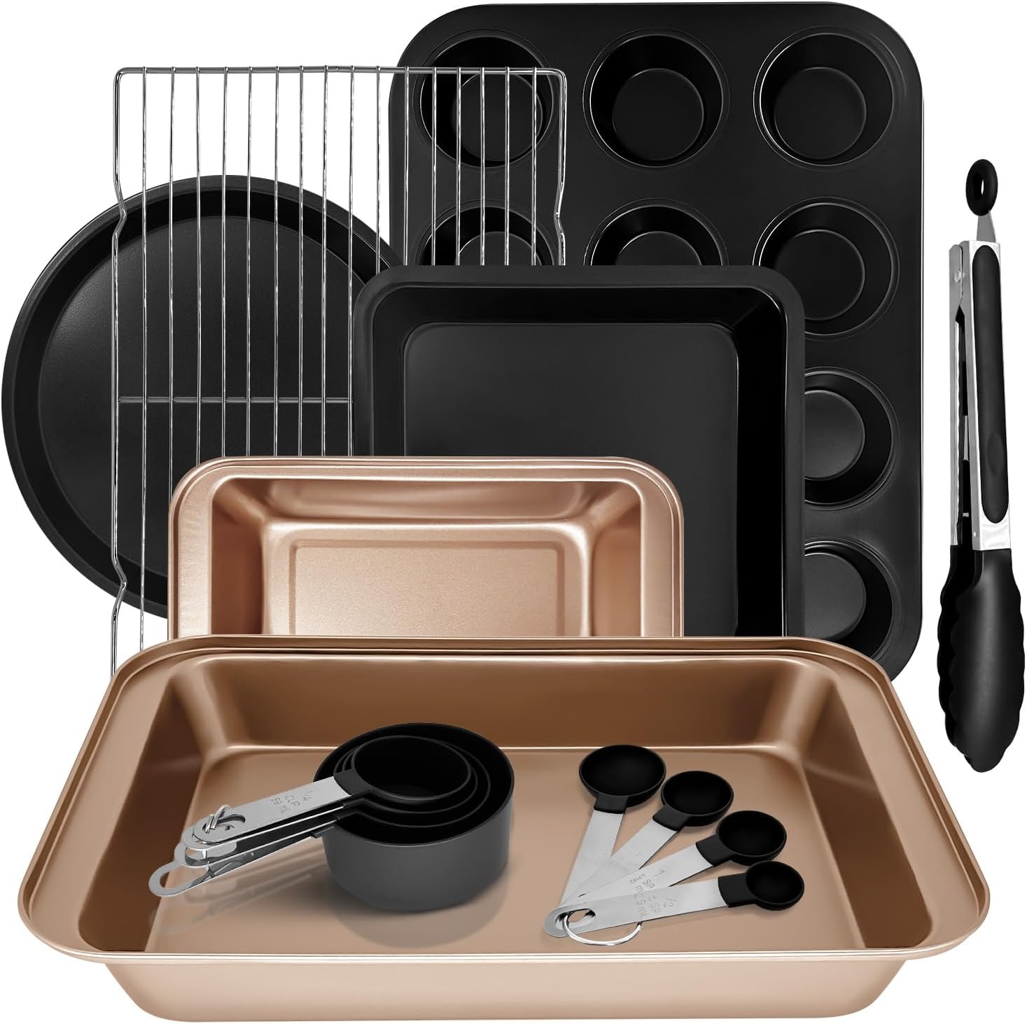 Skiennix Nonstick Bakeware Set - 15-Piece Baking Pan Set with Cooling Rack & Accessories - Oven Safe Metal