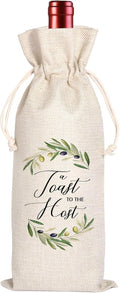 A Toast For the Host Wine Bag, Housewarming, Party Decor, Bridal Shower, Gift for Her, Hostess, Wedding, Girls Night, Holiday, Thank you Gift (Beige01, 13.5 x 5.5Inches)