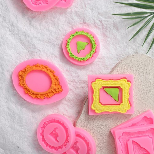 9 PCS Frame Mold Picture Frame Fondant Silicone Molds, Vintage Style Photo Frames Moulds for Cake Decorating Cupcake Topper Chocolate Candy Polymer Clay