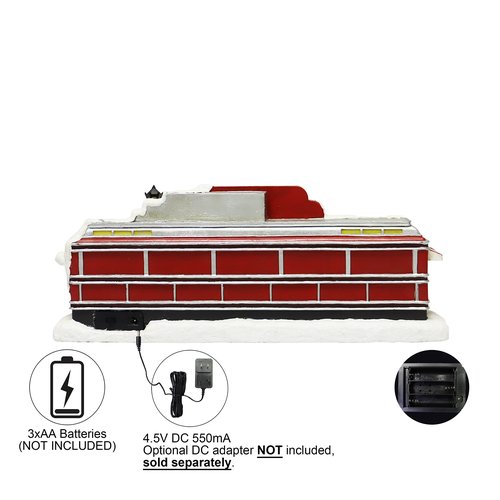 Christmas Village Building, Rocky's Diner, Retro 1950's Diner with LED Lights and Christmas Music - Battery Operated (not included) (optional 4.5V adapter not included) (5.8"H x 13.6"W x 7.1"D)