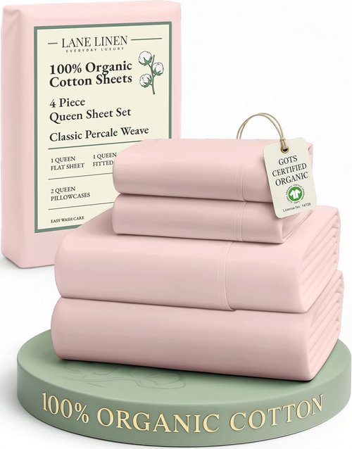 **LANE LINEN Organic Cotton Queen Sheets Set - Eco-Friendly, Fade Resistant, Dusty Rose Color**