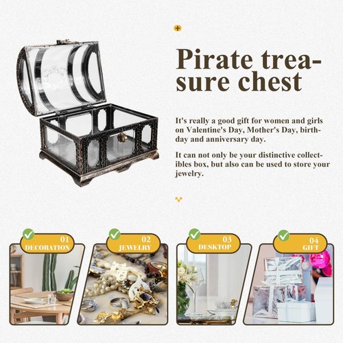 BESPORTBLE Pirate Treasure Chest for Kids - Plastic Treasure Box with Lock and Key, for Christmas Stuffers, Halloween Treat Bags, Birthday Goodie Bags & Classroom Reward, for Kids 3-12