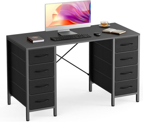 DUMOS 47-Inch Computer Desk - Stylish Office Gaming Desk with 8 Fabric Drawers | Black