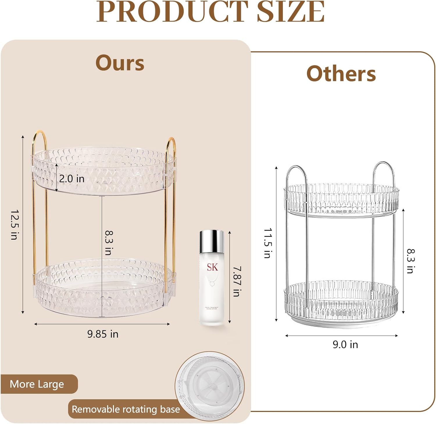 Skiennix Rotating Makeup Organizer - 2 Tier Perfume & Skincare Storage for Vanity | 360 Spinning Clear Holder