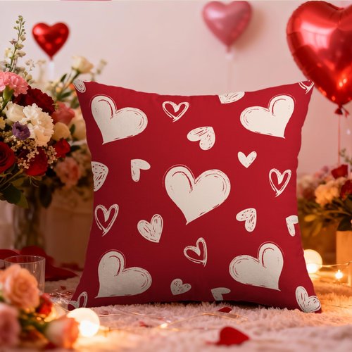 Red Valentines Pillow Covers 18X18 Set of 2, Valentine's Day Cream Love Heart Pattern Print Decorative Throw Pillow Covers Outdoor Farmhouse Holiday Decorations Cushion Case Couch Sofa Bed Decor