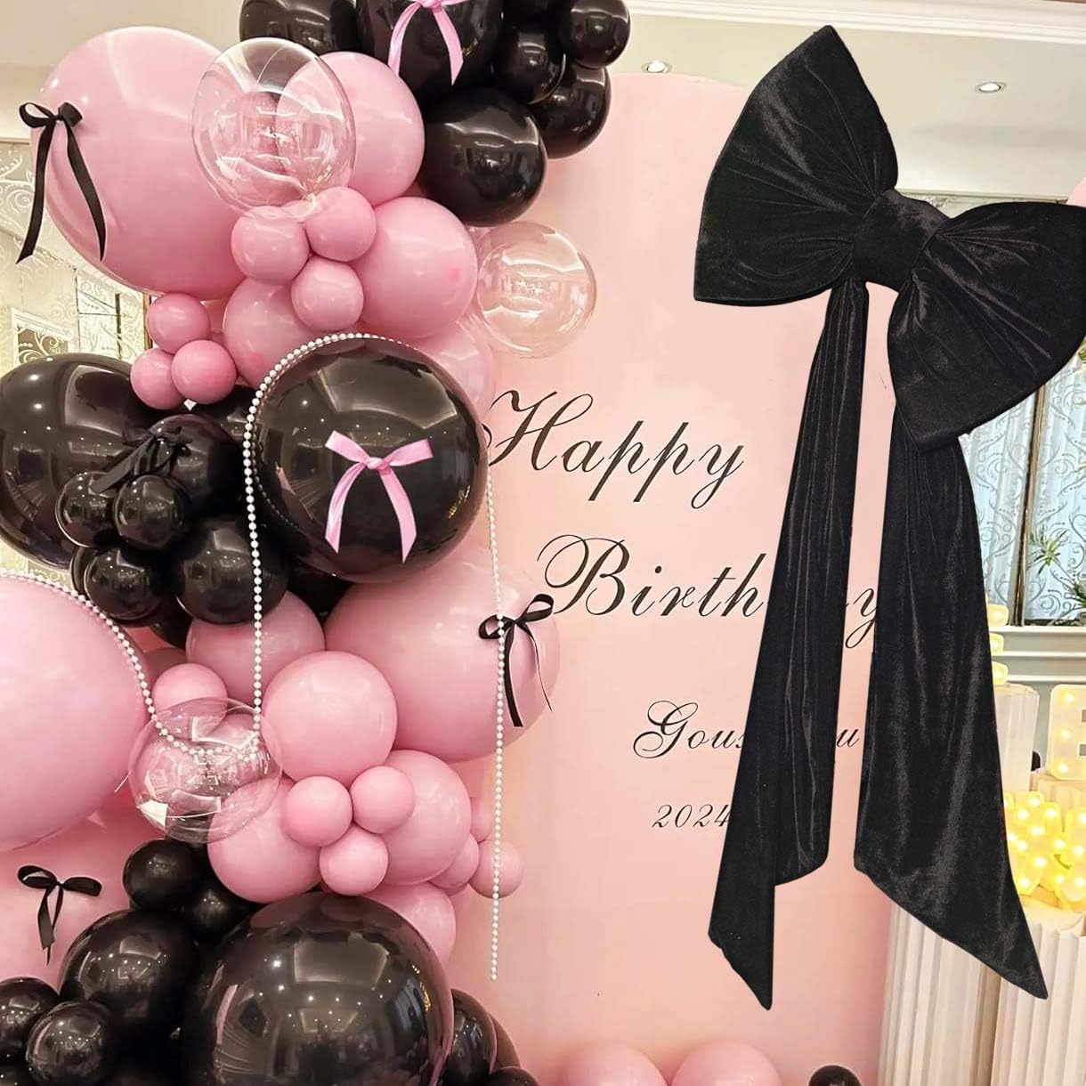 Skiennix Large Coquette Bow - Giant Backdrop Decoration for Weddings & Parties | 24x47 Inch (Black)
