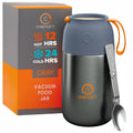 ENERGIFY Vacuum Insulated Food Jar. Large 24oz Bowl incl. Folding Spoon, Cup. Wide Mouth Keep Hot & Cold Drinks Soup Lunch Container for Adults. BPA-Free Stainless Steel, Leak Proof Grey