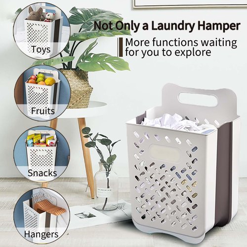 Pansyling Plastic Collapsible Hanging Laundry Baskets with Carry Handle, Space-Saving Wall Hanging Laundry Basket Durable Tall Folding Plastic Laundry Hamper Waterproof Dirty Clothes Organizer XL+L