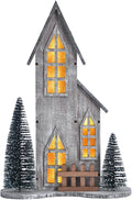 Wooden Christmas Village House - Lighted Indoor Tabletop Decor with LED & Tree | Winter Holiday Centerpiece (Style A)
