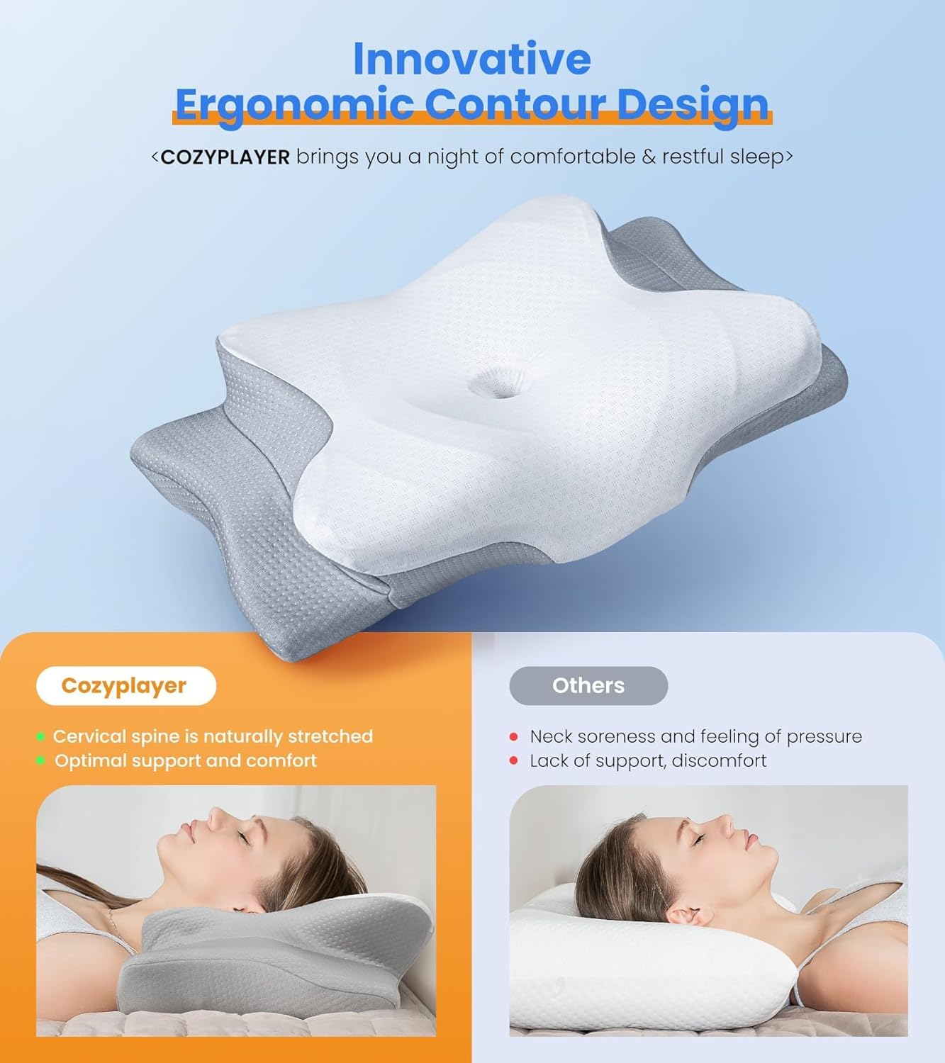 Ultra Pain Relief Cooling Pillow - Adjustable Ergonomic Memory Foam for Neck Support | Cozy Orthopedic Design