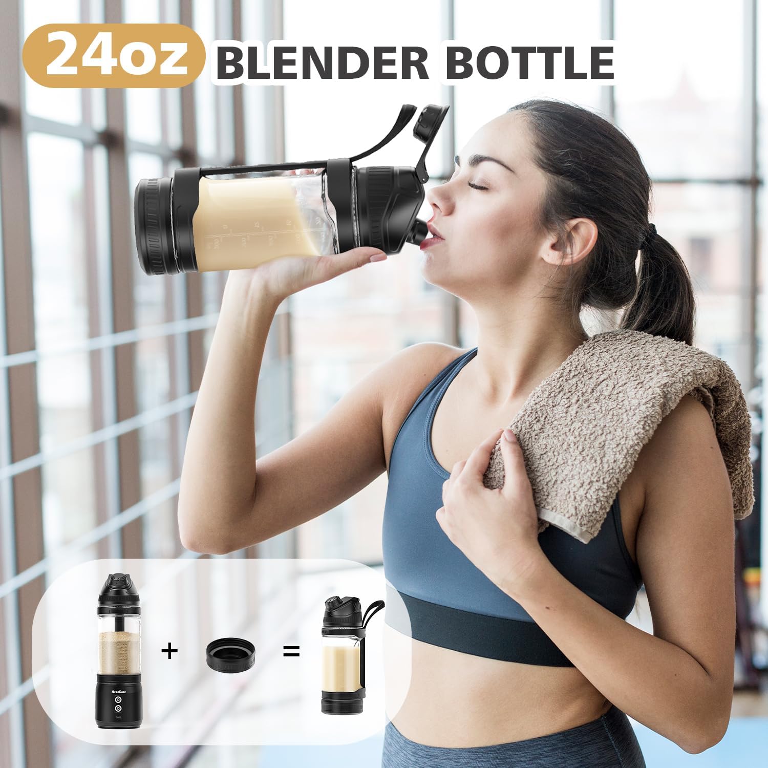Portable Personal Blender - 24Oz Smoothie Maker with Sip Spout, USB-C Rechargeable | Ideal for Gym & Travel