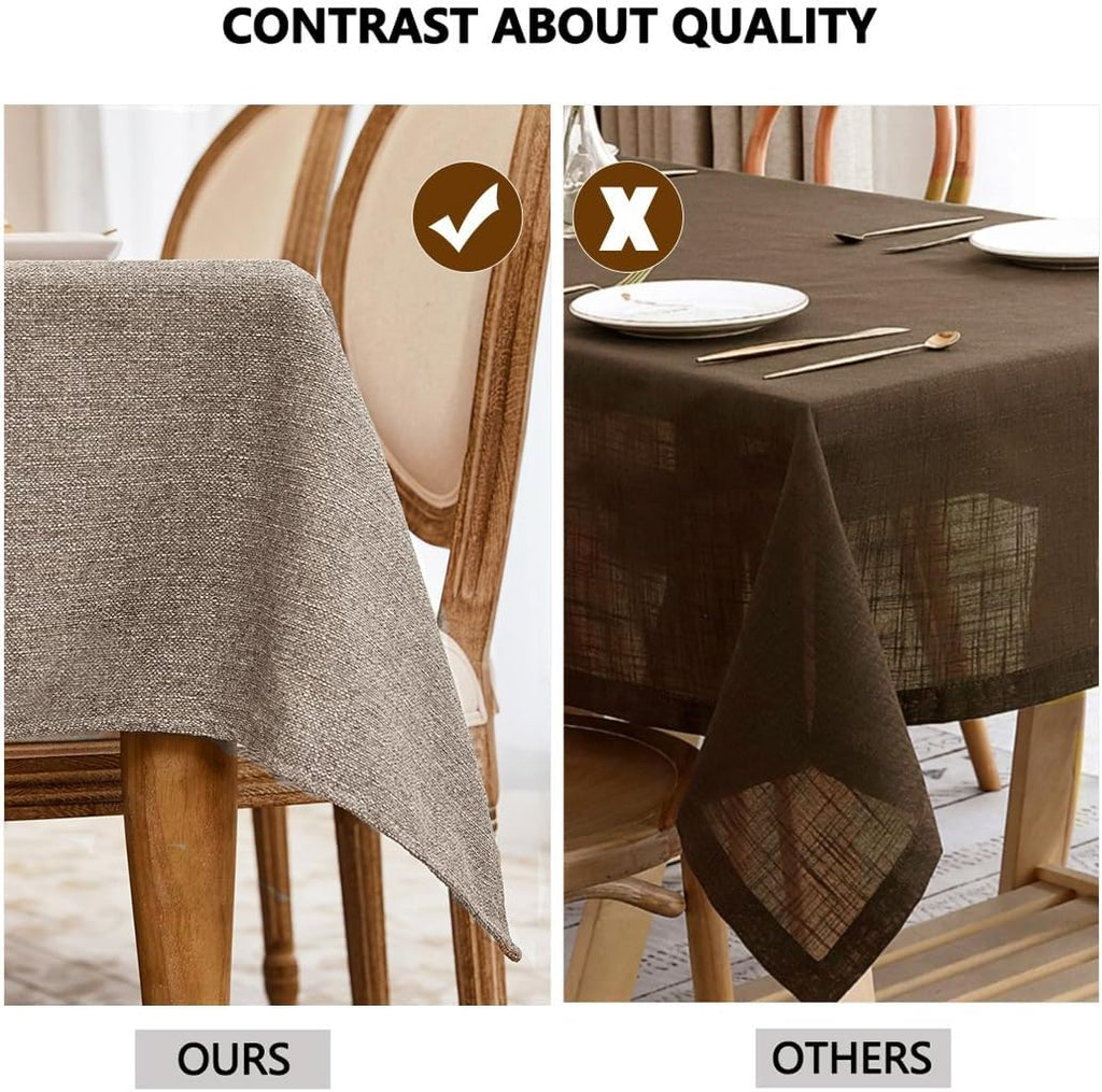 Regine Switzerland Faux Linen Tablecloth - Waterproof & Wrinkle-Free | 71x55 Inches, Taupe Brown