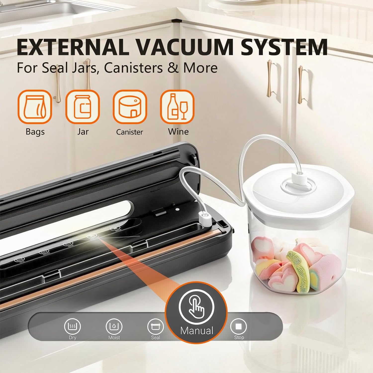 Vacuum Sealer Machine - High Suction Food Sealer with Double Seal Technology | Compact Design with Built-in Cutter & Bag Storage | Dry & Moist Modes (Black)