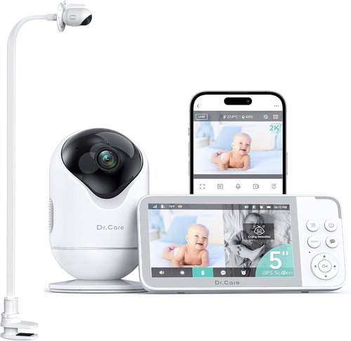 Dr.Care VistaView 5” Smart WiFi Baby Monitor - 2K HD Camera, Night Vision, App Control & 5000mAh Battery