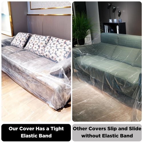 Lanboon Plastic Couch Cover Furniture Cover with Elastic Band, Clear Sofa Cover Protector for Moving and Storage, Waterproof & Dustproof Moving Bags for Couch Slipcover 92W x 42D x 42H Inches (Sofa)