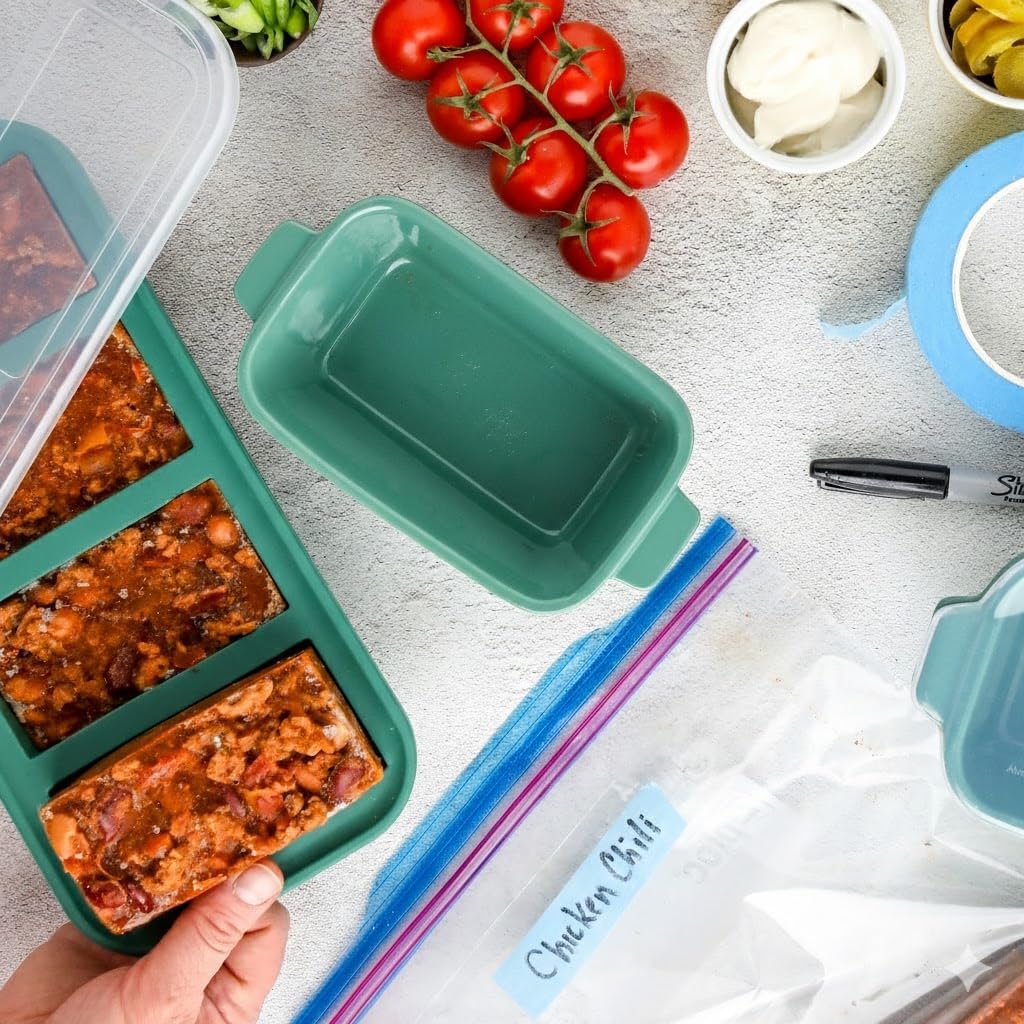 Souper Cubes Stoneware | Premium 5" x 3" Mini Baking Dishes with Silicone Covers - Set of 4 in Kale