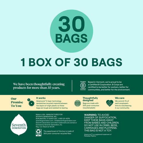 Seventh Generation Kitchen Garbage Bags 13 Gallon Pack of 6 Extra Strong Made from Recycled Plastic 20 count