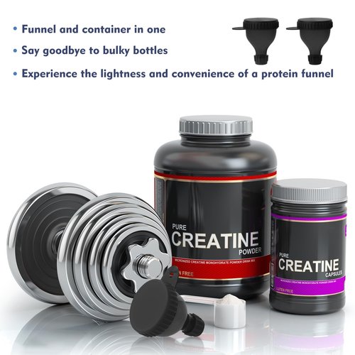 TEESSUE 2 Pcs Protein Powder Container, Portable Protein Powder Travel Container, Protein Powder Funnel, Water Bottle Funnels for Powder Mixes, Pre Workout/Gym Supplement Funnel Keychain (50ml+100ml)