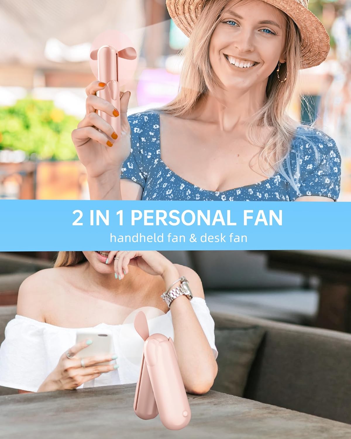 Skiennix Mini Handheld Fan - Portable USB Rechargeable Fan with 2000 mAh Battery | 3 Adjustable Speeds, Ideal for Travel