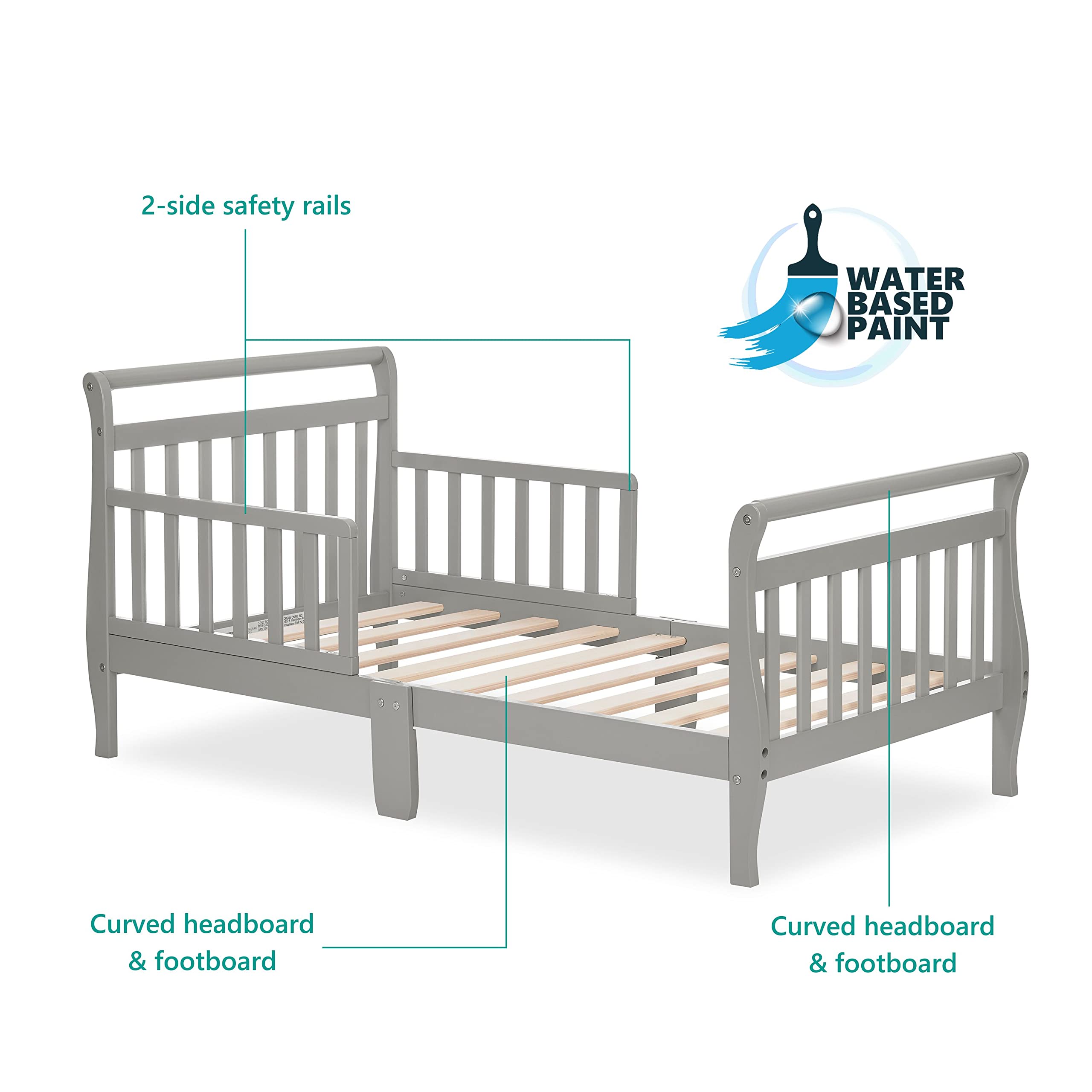Dream On Me Classic Sleigh Toddler Bed in Cherry – Baby Safety Alliance Certified, Low-to-Floor Design, Non-Toxic Finish, Wooden Safety Rails