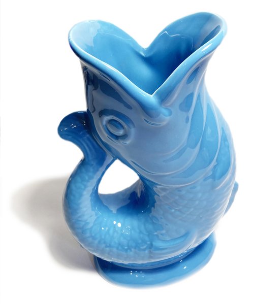Sky Blue Porcelain Gurgle Fish Shaped Water Jug 50 ounces/ 1.5 liter Capacity 11 Inches High
