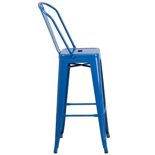 Flash Furniture Commercial Grade 30" High Blue Metal Indoor-Outdoor Barstool with Removable Back