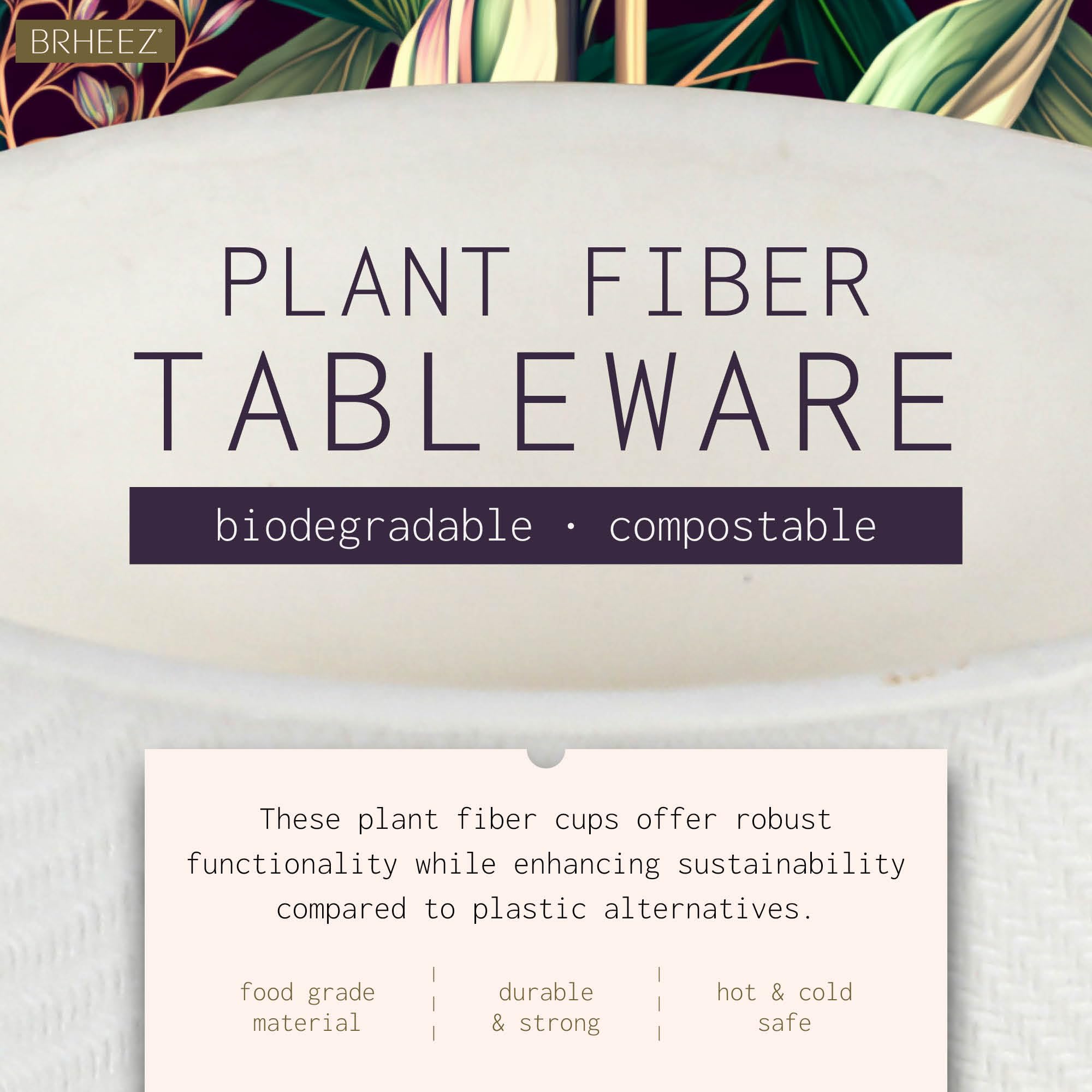 brheez 4 oz - Pack of 100 Disposable Bagasse Fiber Souffle Cups , 100% Natural Biodegradable & Compostable , Perfect for Condiments Small Portion & Samples Eco Friendly Paper Alternative - White