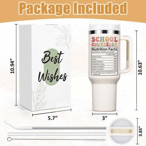 Lifecapido School Counselor Appreciation Gifts, 40oz Shape Little Minds Insulated Tumbler with Lid & Straw, School Counselor Gifts for Appreciation Week Christmas(Cream)