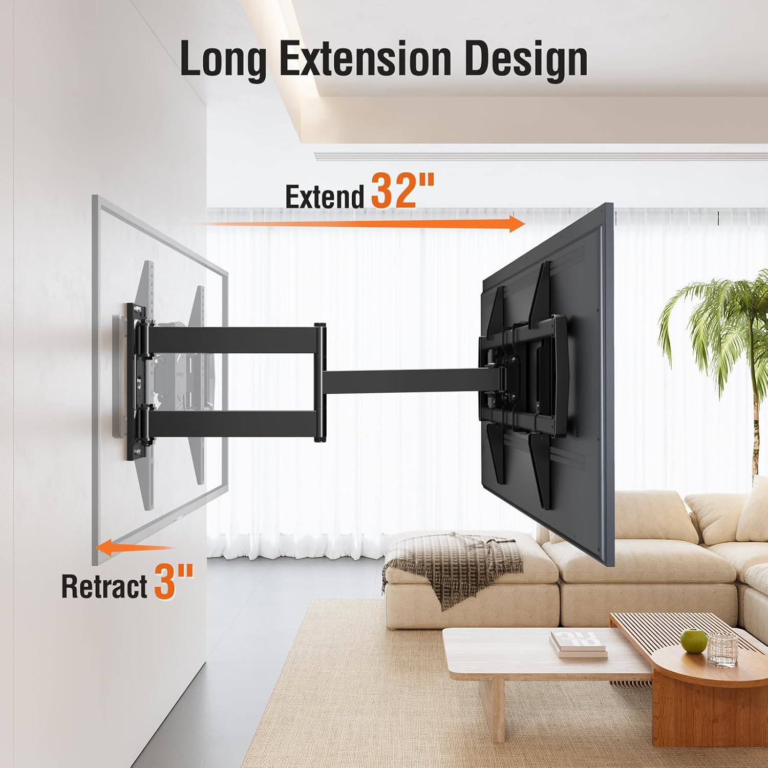 **ELIVED Long Arm TV Mount - Articulating Wall Bracket for 42-75 Inch TVs | 32" Extension, Swivel & Tilt, 99 lbs Capacity**