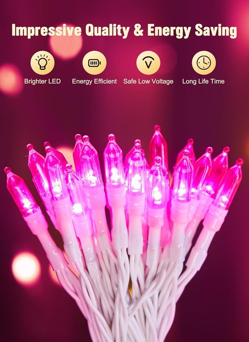 Brightown Christmas String Lights - 8ft Battery Operated 20 LED Mini Lights with Timer | Pink for Indoor/Outdoor Decor