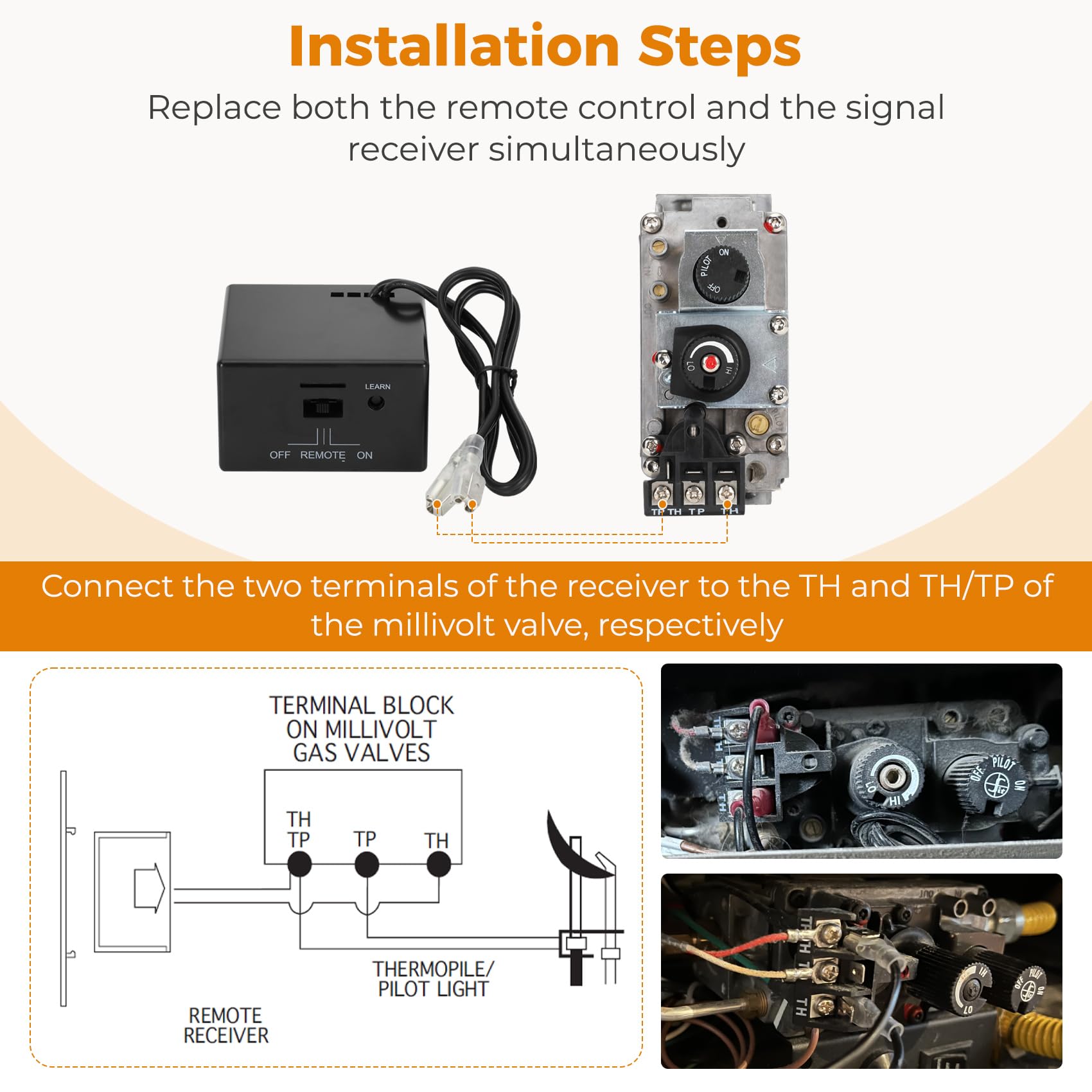 Universal Smart Fireplace Remote Control Kit, Fit skytech 1001-A,1001T/LCD-A,3301,3002,Smart-Batt, durablow TR1003, Acumen RCK, Backlit LCD Large Display, 9-Hour Countdown Timer, for Millivolt Valve