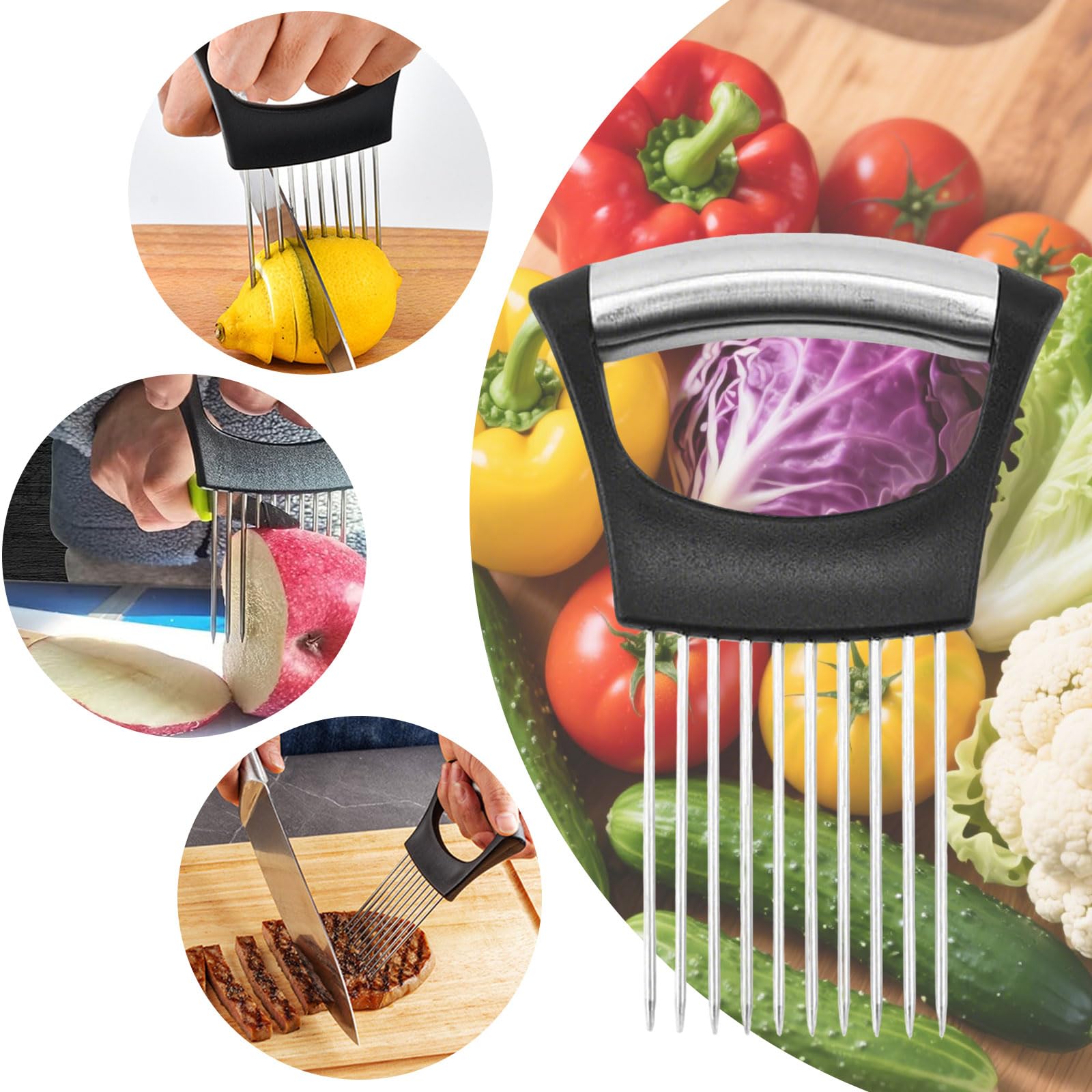 YROJISU 2PCS Onion Holder for Slicing, Onion Slicer Holder, Onion Cutter Vegetable Chopper for Slicing of Tomatoes, Avocados, Eggs and Other Vegetables, Multi-functional Kitchen Gadgets
