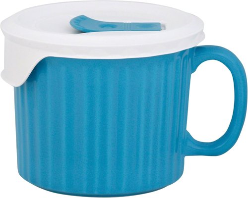 CorningWare Ceramic Meal Mug - Light Blue 20oz with Lid for Convenient Dining