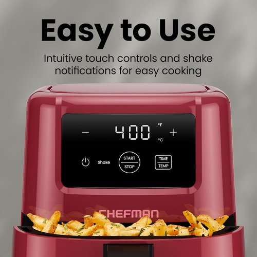 CHEFMAN 2 Qt Mini Air Fryer - Compact Digital Air Fryer with Nonstick Basket & Timer | Quick Meals in Red