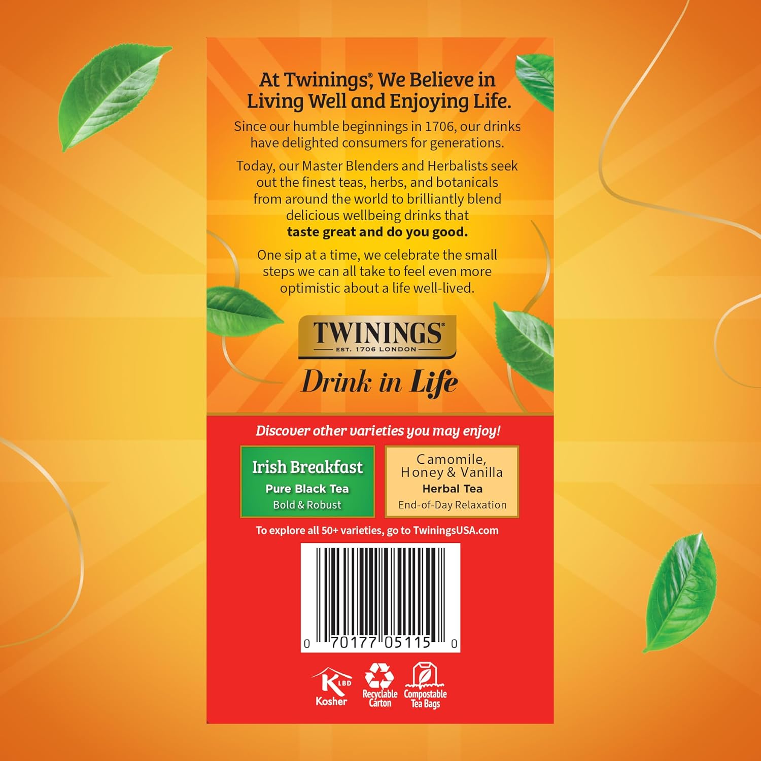Twinings English Breakfast Black Tea - Flavourful & Robust, 50 Individually Wrapped Bags, 6 Pack