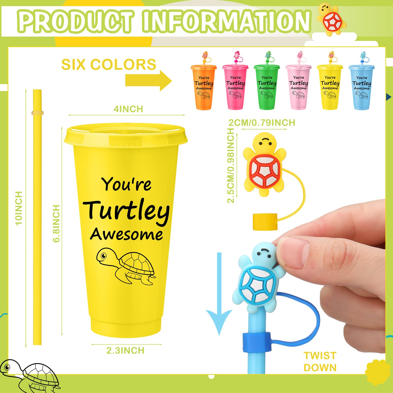 Jingmore 12 Set End of Year Students Gift from Teacher Bulk You're Turtley Awesome 24 oz Plastic Tumblers with Lids and Straw Stoppers Employee Appreciation Cups for Staff Coworker Team Teacher