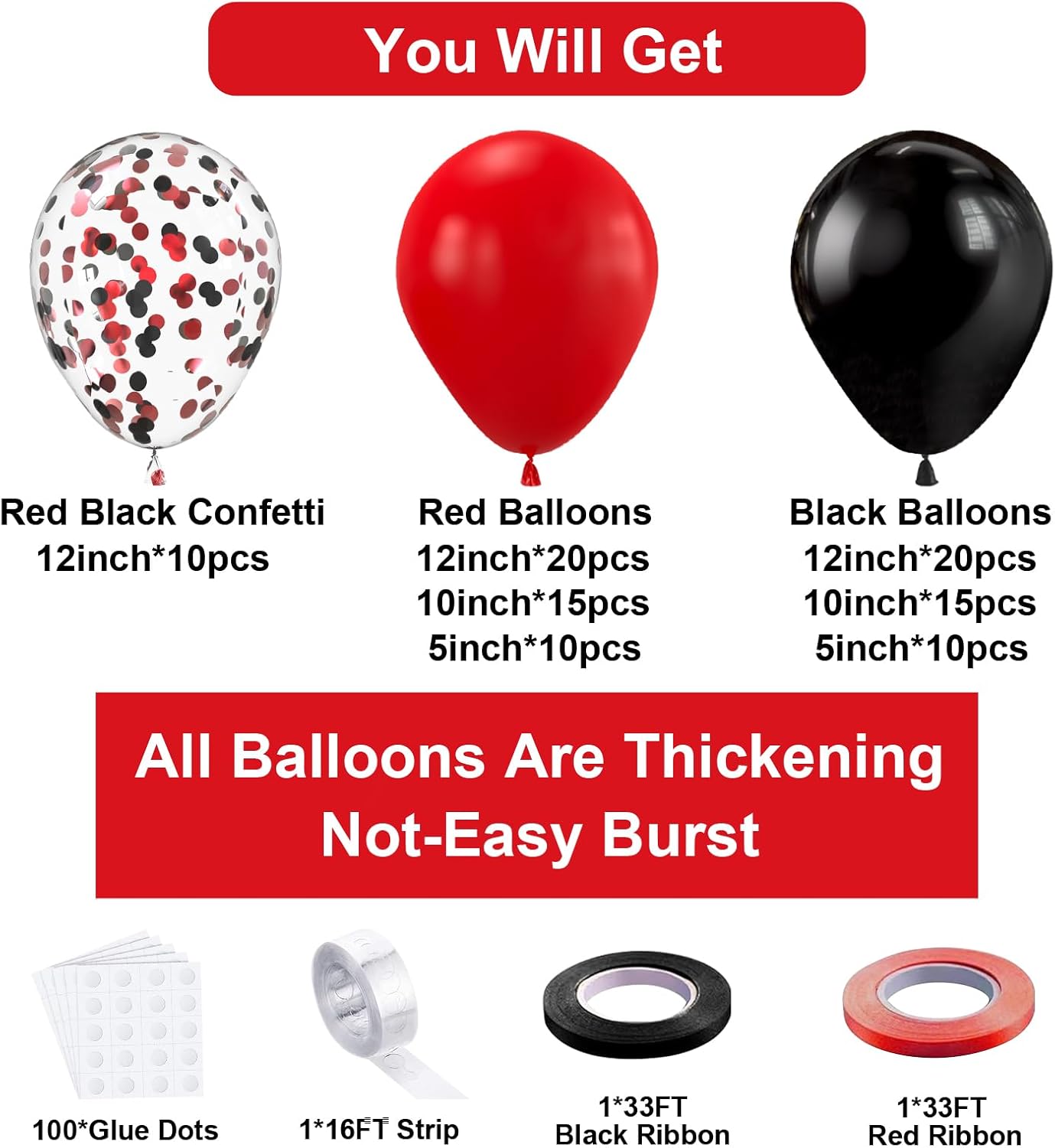 Bezente Red & Black Balloons Garland Kit - 100 Pcs Arch for Wedding, Birthday & Graduation Decor